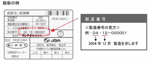 【製造番号の見方】製造番号０４・１２－０００００１2004 年12月製造を示します