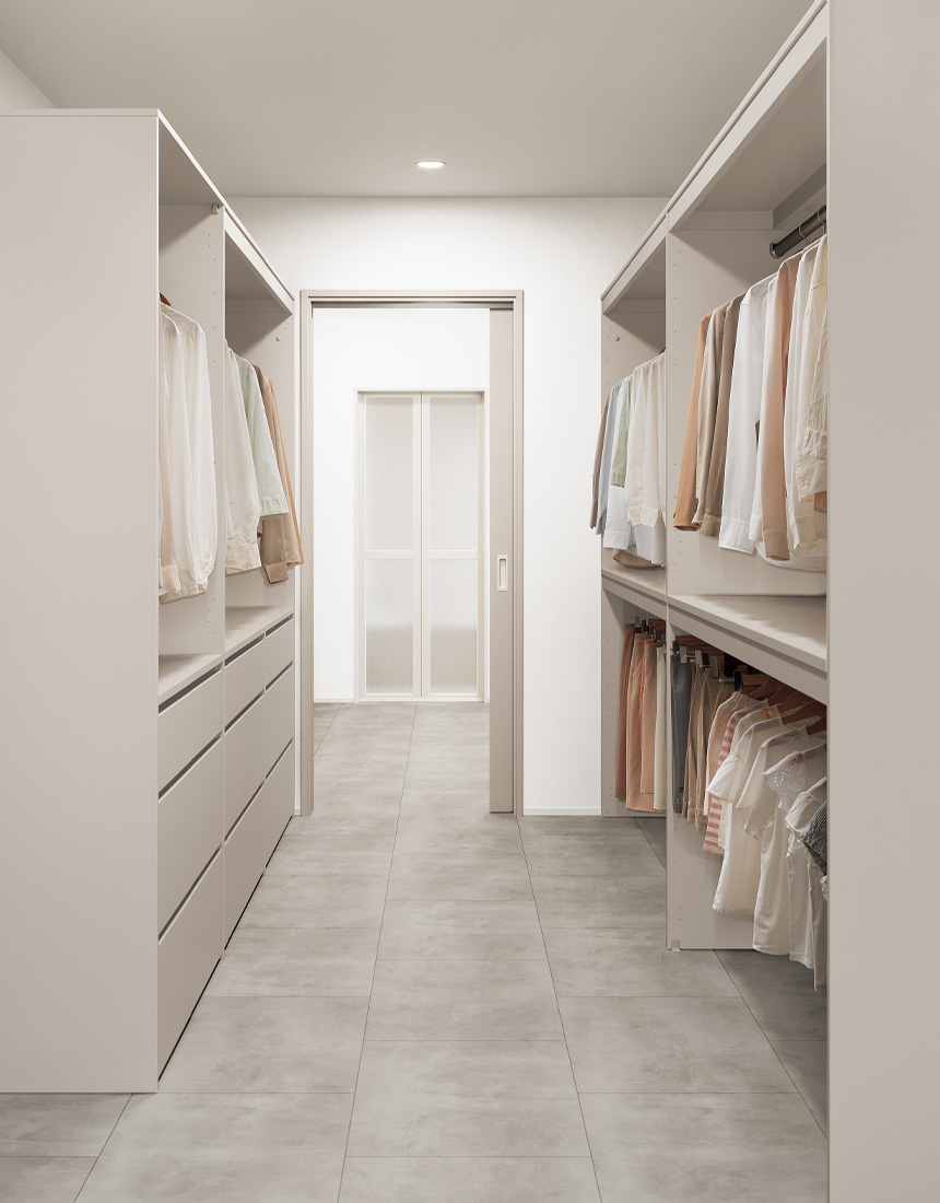 家族みんなが使いやすいウォークスルークロゼットプラン。